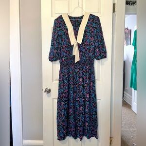 Vintage blue floral dress with cream accents